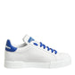 White Blue Leather Low Top Sneakers Shoes