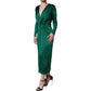 Dark Green Viscose Long Sleeve Midi Dress