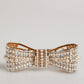 Gold Tone Brass Bow Crystal FauxPearl Embellished Brooch