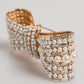 Gold Tone Brass Bow Crystal FauxPearl Embellished Brooch