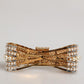 Gold Tone Brass Bow Crystal FauxPearl Embellished Brooch