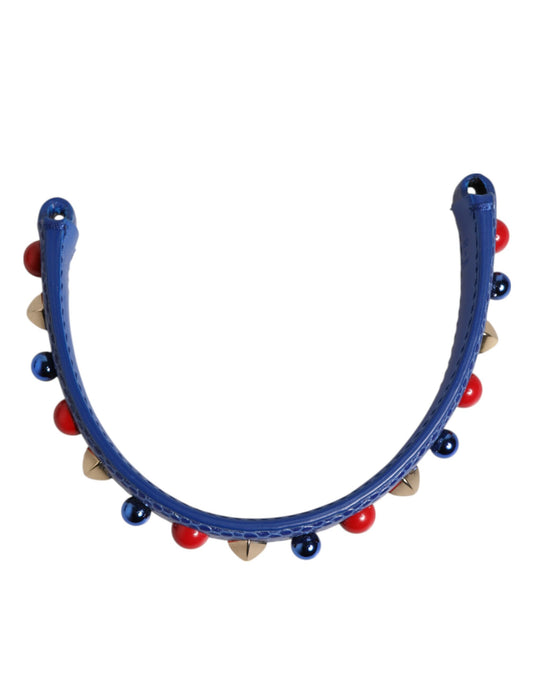 Blue Embellished Leather Bag Handle Women Shoulder Strap