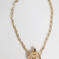 Gold Brass Rhinestone Devotion Charm Pendant Necklace