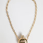 Gold Brass Rhinestone Devotion Charm Pendant Necklace