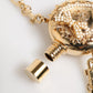 Gold Brass Rhinestone Devotion Charm Pendant Necklace