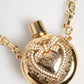 Gold Brass Rhinestone Devotion Charm Pendant Necklace