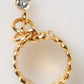 Gold Tone Brass Logo Chain Clear Crystals Adjustable Ring