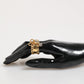 Gold Tone Brass Logo Chain Clear Crystals Adjustable Ring