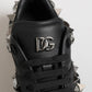 Black Leather Studded Low Top Sneakers Shoes