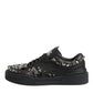 Black Leather Studded Low Top Sneakers Shoes