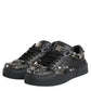 Black Leather Studded Low Top Sneakers Shoes