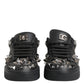 Black Leather Studded Low Top Sneakers Shoes
