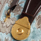 Blue Brown Leather Floral Jacquard Travel Handbag Bag