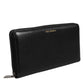 Black Calfskin Leather Logo Zip Around Continental Wallet
