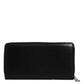 Black Calfskin Leather Logo Zip Around Continental Wallet