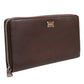 Brown Calfskin Leather Logo Zip Around Continental Wallet