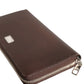 Brown Calfskin Leather Logo Zip Around Continental Wallet