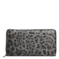 Black Gray Leopard Leather Zip Around Continental Wallet