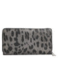 Black Gray Leopard Leather Zip Around Continental Wallet
