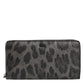 Black Gray Leopard Leather Zip Around Continental Wallet