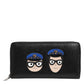 Black Leather #DGFAMILY Zipper Continental Mens Wallet