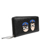 Black Leather #DGFAMILY Zipper Continental Mens Wallet