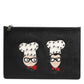 Black Leather #DGFAMILY Embellished Men Clutch Pouch Bag