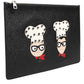 Black Leather #DGFAMILY Embellished Men Clutch Pouch Bag