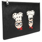 Black Leather #DGFAMILY Embellished Men Clutch Pouch Bag