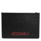 Black Leather #DGFAMILY Embellished Men Clutch Pouch Bag