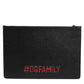 Black Leather #DGFAMILY Embellished Men Clutch Pouch Bag