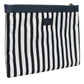 Black White Striped Logo Plaque Clutch Pouch Bag