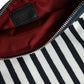 Black White Striped Logo Plaque Clutch Pouch Bag