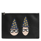 Black Leather #DGFAMILY Embellished Men Clutch Pouch Bag