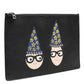 Black Leather #DGFAMILY Embellished Men Clutch Pouch Bag