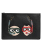 Black Leather #DGFAMILY Embellished Men Clutch Pouch Bag