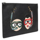 Black Leather #DGFAMILY Embellished Men Clutch Pouch Bag