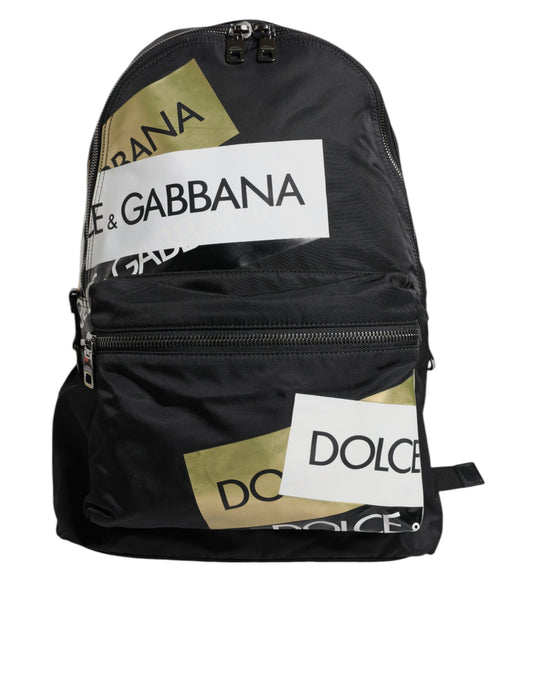 Black Logo Tape Polyamide School Travel Backpack Men Bag