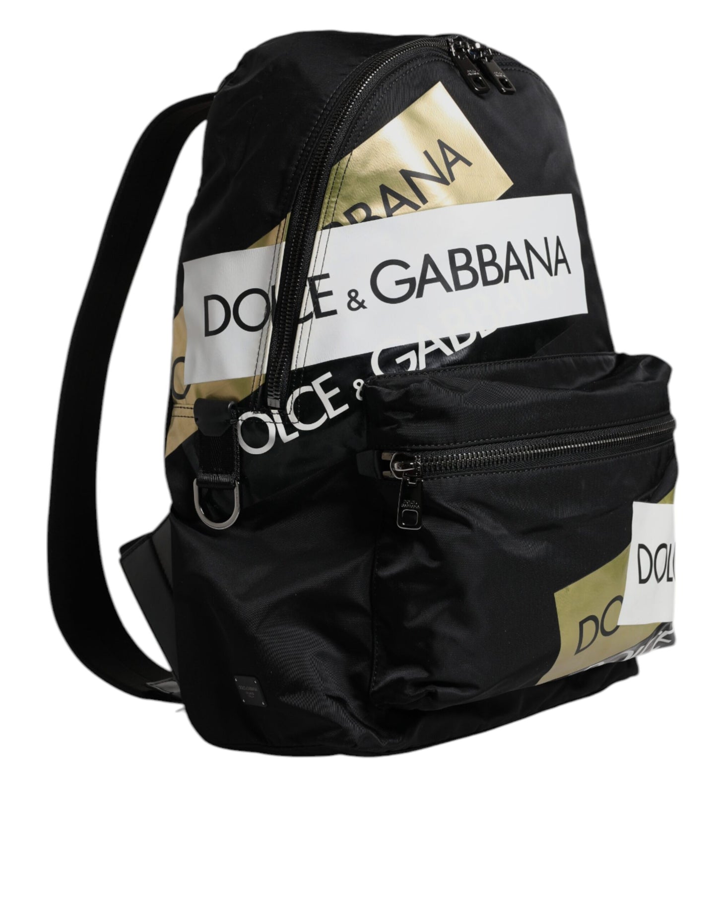 Black Logo Tape Polyamide School Travel Backpack Men Bag