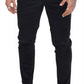 Black Stretch Cotton Slim Trousers Chino Pants