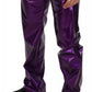 Purple Metallic Nylon Straight Trouser Pants