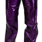 Purple Metallic Nylon Straight Trouser Pants