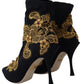 Black Gold Embroidery Crystal Boots Shoes