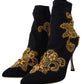Black Gold Embroidery Crystal Boots Shoes