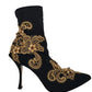 Black Gold Embroidery Crystal Boots Shoes