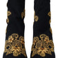 Black Gold Embroidery Crystal Boots Shoes