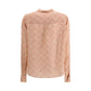 Blouse with foliage print and refined stand-up collar