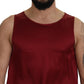 Red Round Neck Sleeveless Silk T-shirt