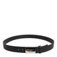 Black Leather Classic Metal Logo Buckle Belt