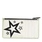 White Leather Douphin DG Logo Star Print Card Holder Wallet